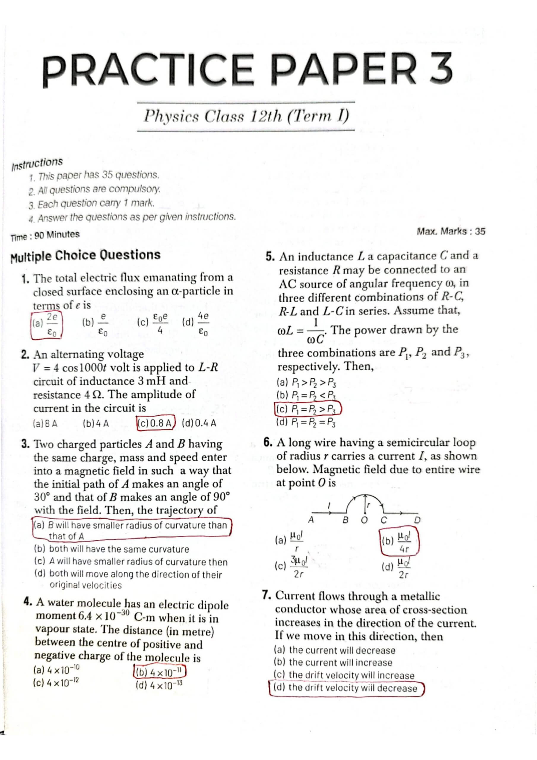 CBSE Class 12 Physics Term 1 Practice Paper